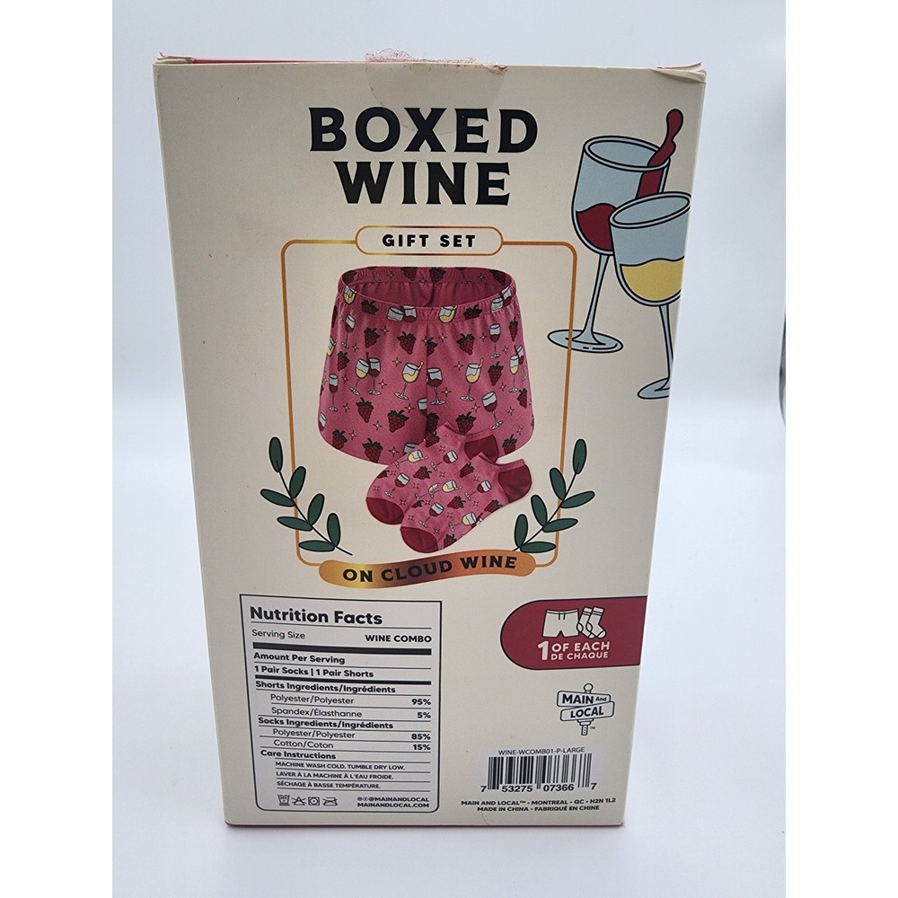 Main and Local Boxed Wine Lounge Shorts and Socks Gift Set Pink Large